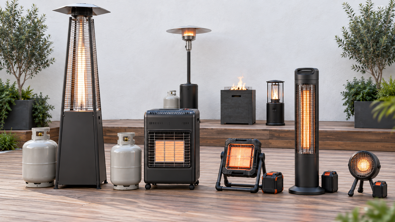 屋外で使用でき、電源コードを必要としないガス式またはバッテリー式のヒーター7件と比較対象3件を比較